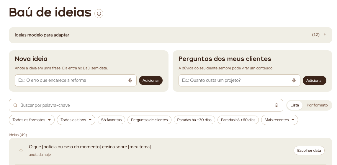 Baú de ideias do Fluxo