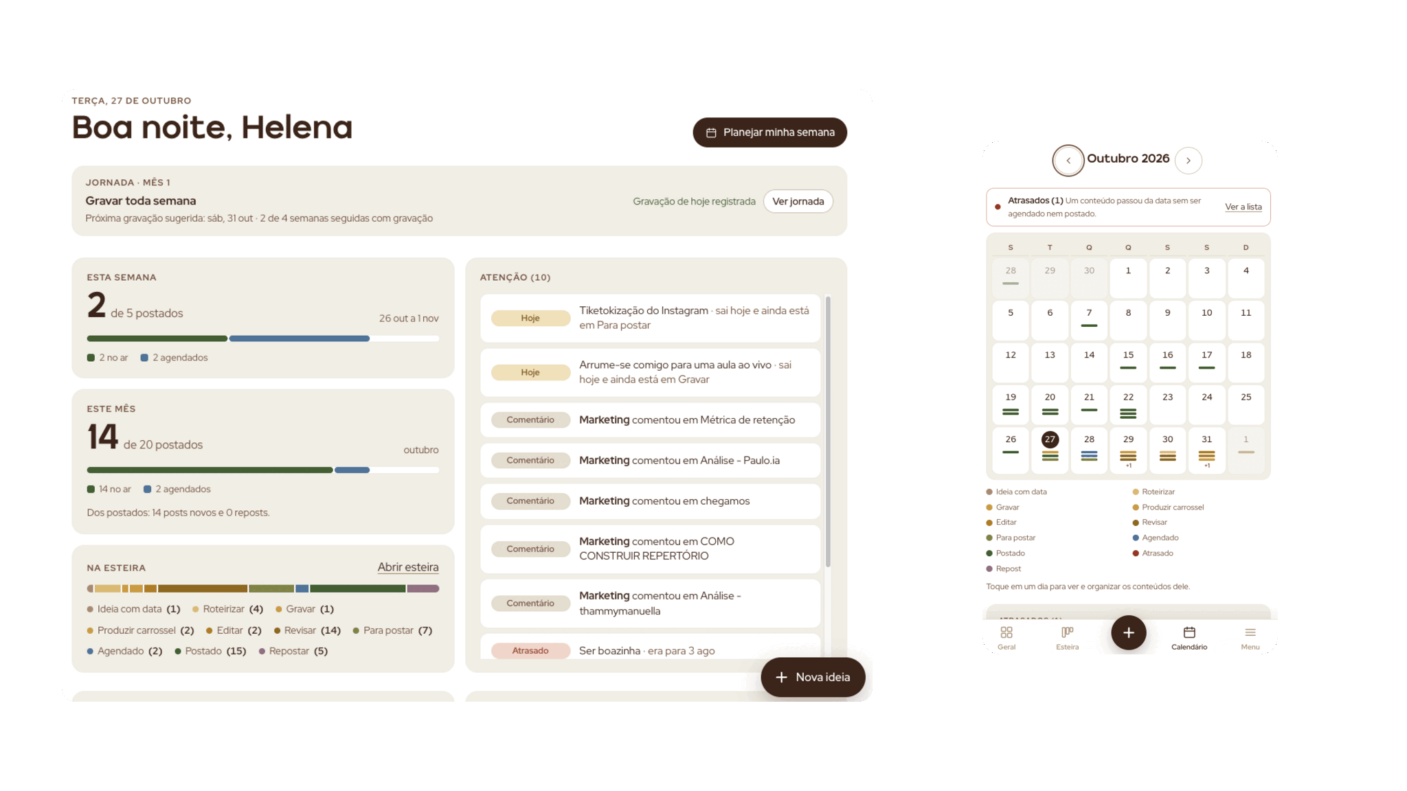 Plataforma Fluxo: esteira de produção e calendário